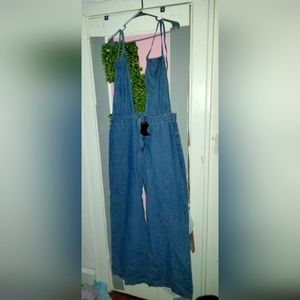 Deep V cut jean overalls